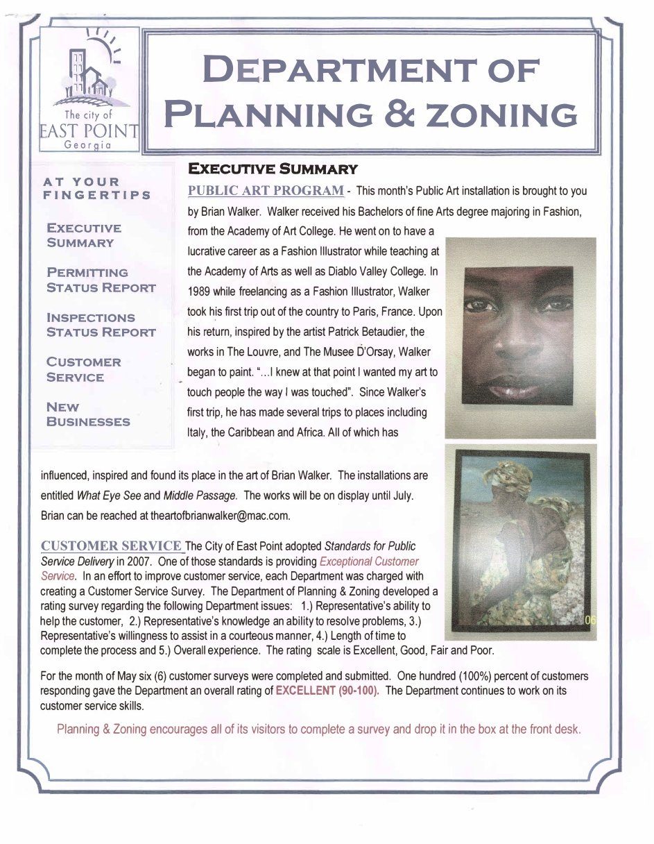 City of East Point newsletter featuring public art installations What Eye See and Middle Passage